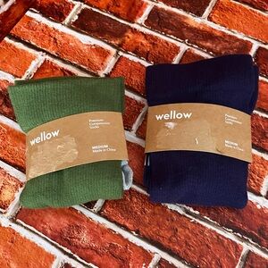 Wellow Unisex Compression Socks NEW 2 Pair Army Green & Eclipse Blue Medium